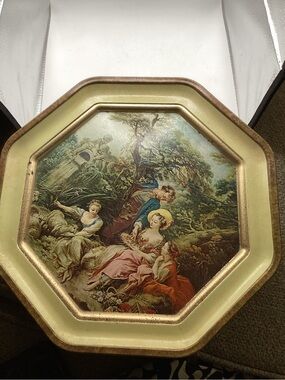 Vtg Sunshine Biscuit tin featuring "The Nest" by Rococo painter François Boucher